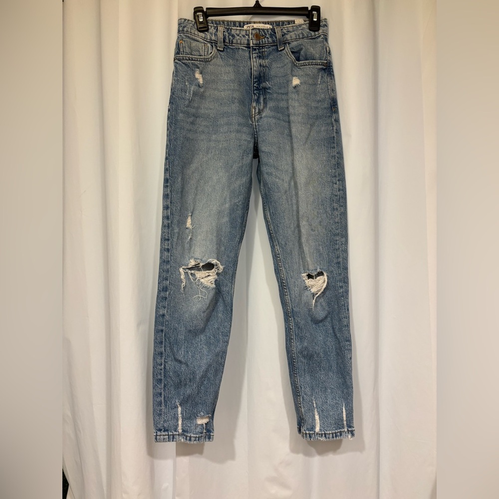 Zara Distressed Washed Denim Jeans
